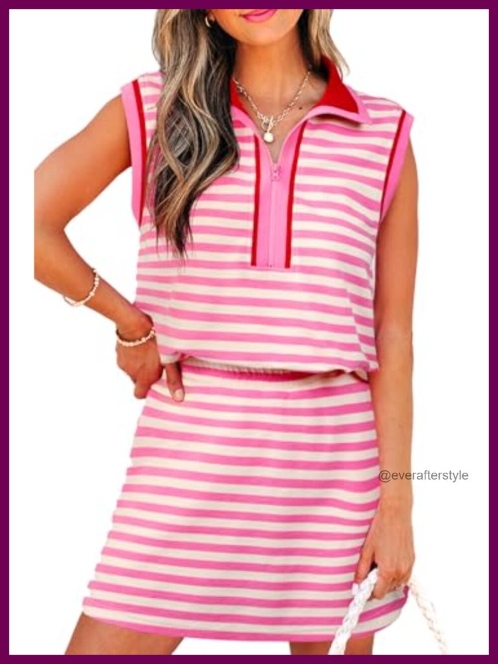 Women 2 Piece Sleeveless Quarter Zip Top & High Waisted Mini Skirt Set